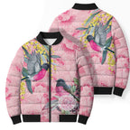 Birds and Floral Aussie Pink Robins Bomber Puffer Jacket Rosy Glow - Aussie Hoodie