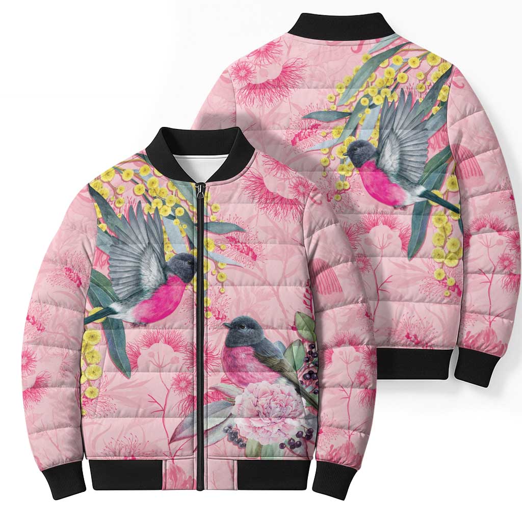 Birds and Floral Aussie Pink Robins Bomber Puffer Jacket Rosy Glow - Aussie Hoodie