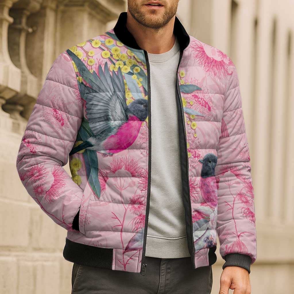 Birds and Floral Aussie Pink Robins Bomber Puffer Jacket Rosy Glow - Aussie Hoodie