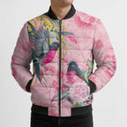 Birds and Floral Aussie Pink Robins Bomber Puffer Jacket Rosy Glow - Aussie Hoodie