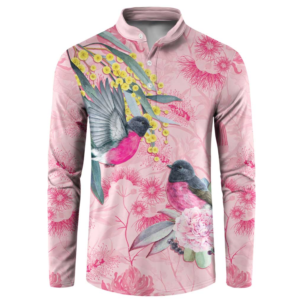 Birds and Floral Aussie Pink Robins Button Sweatshirt Rosy Glow - Aussie Hoodie