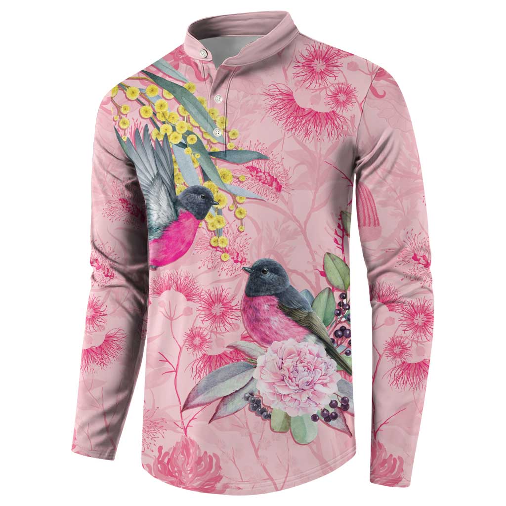 Birds and Floral Aussie Pink Robins Button Sweatshirt Rosy Glow - Aussie Hoodie