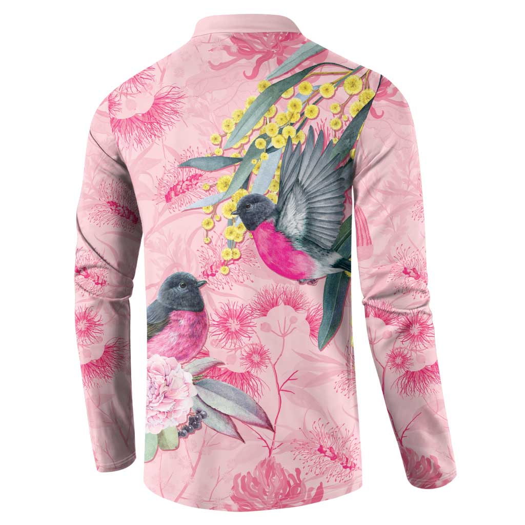 Birds and Floral Aussie Pink Robins Button Sweatshirt Rosy Glow - Aussie Hoodie