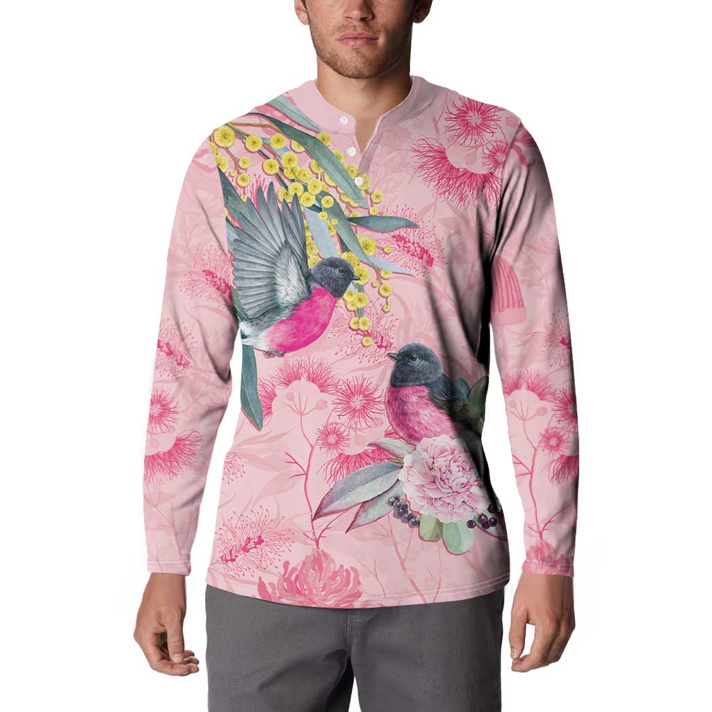 Birds and Floral Aussie Pink Robins Button Sweatshirt Rosy Glow - Aussie Hoodie