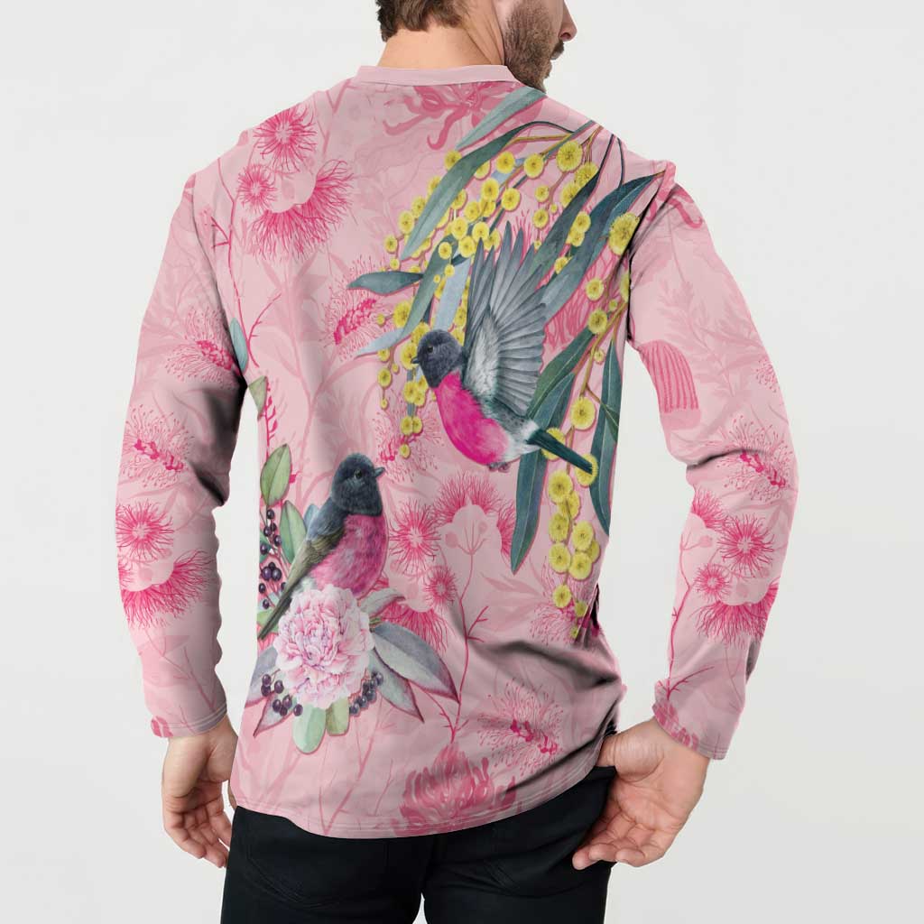 Birds and Floral Aussie Pink Robins Button Sweatshirt Rosy Glow - Aussie Hoodie