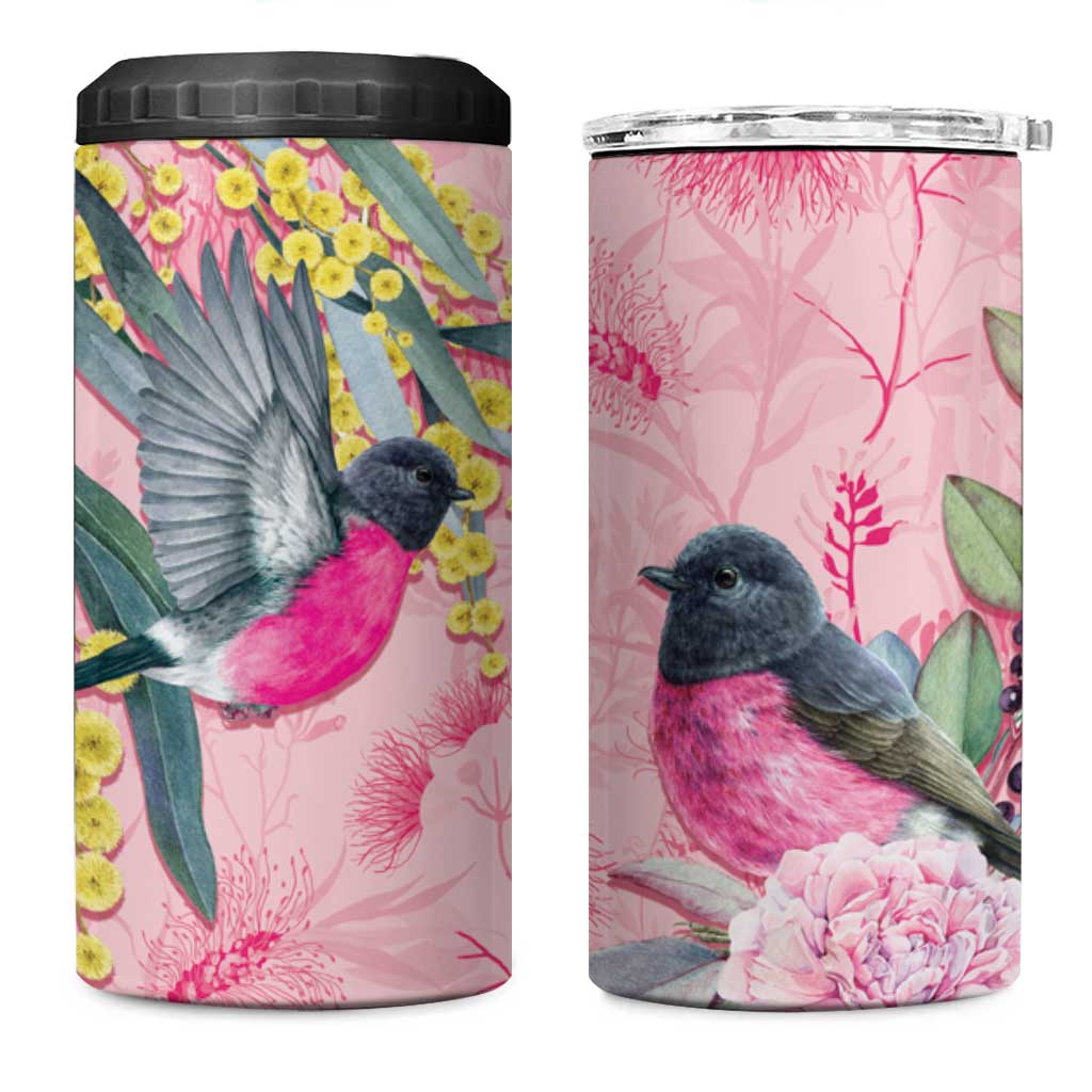 Birds and Floral Aussie Pink Robins 4 in 1 Can Cooler Tumbler Rosy Glow - Aussie Hoodie
