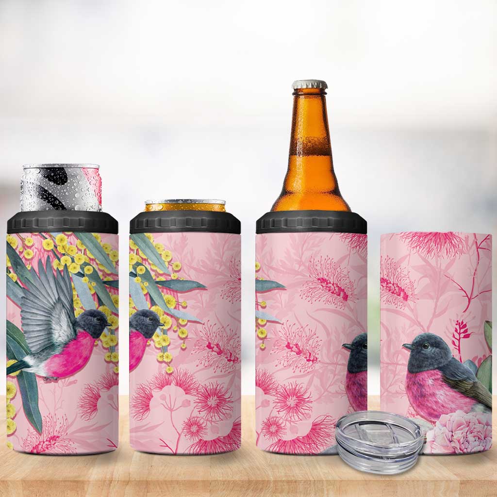 Birds and Floral Aussie Pink Robins 4 in 1 Can Cooler Tumbler Rosy Glow - Aussie Hoodie