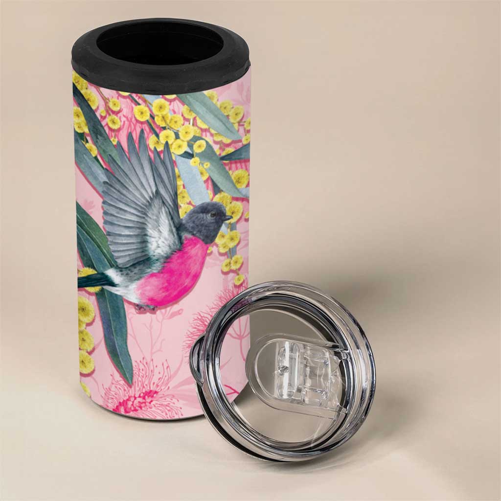 Birds and Floral Aussie Pink Robins 4 in 1 Can Cooler Tumbler Rosy Glow - Aussie Hoodie