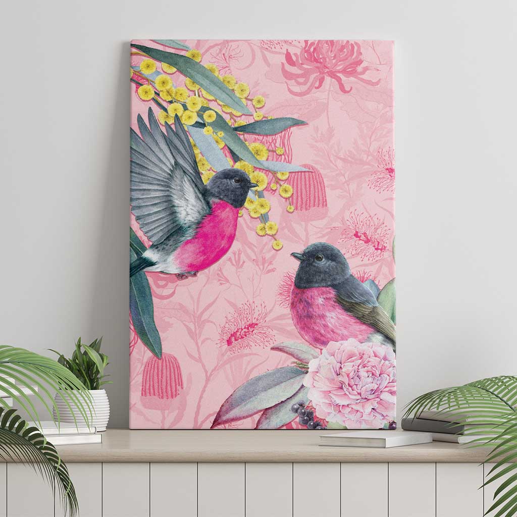 Birds and Floral Aussie Pink Robins Canvas Wall Art Rosy Glow - Aussie Hoodie