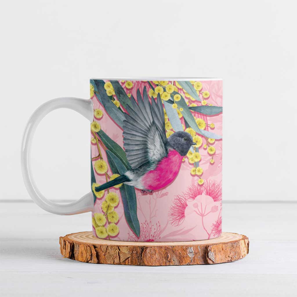 Birds and Floral Aussie Pink Robins Ceramic Mug Rosy Glow - Aussie Hoodie