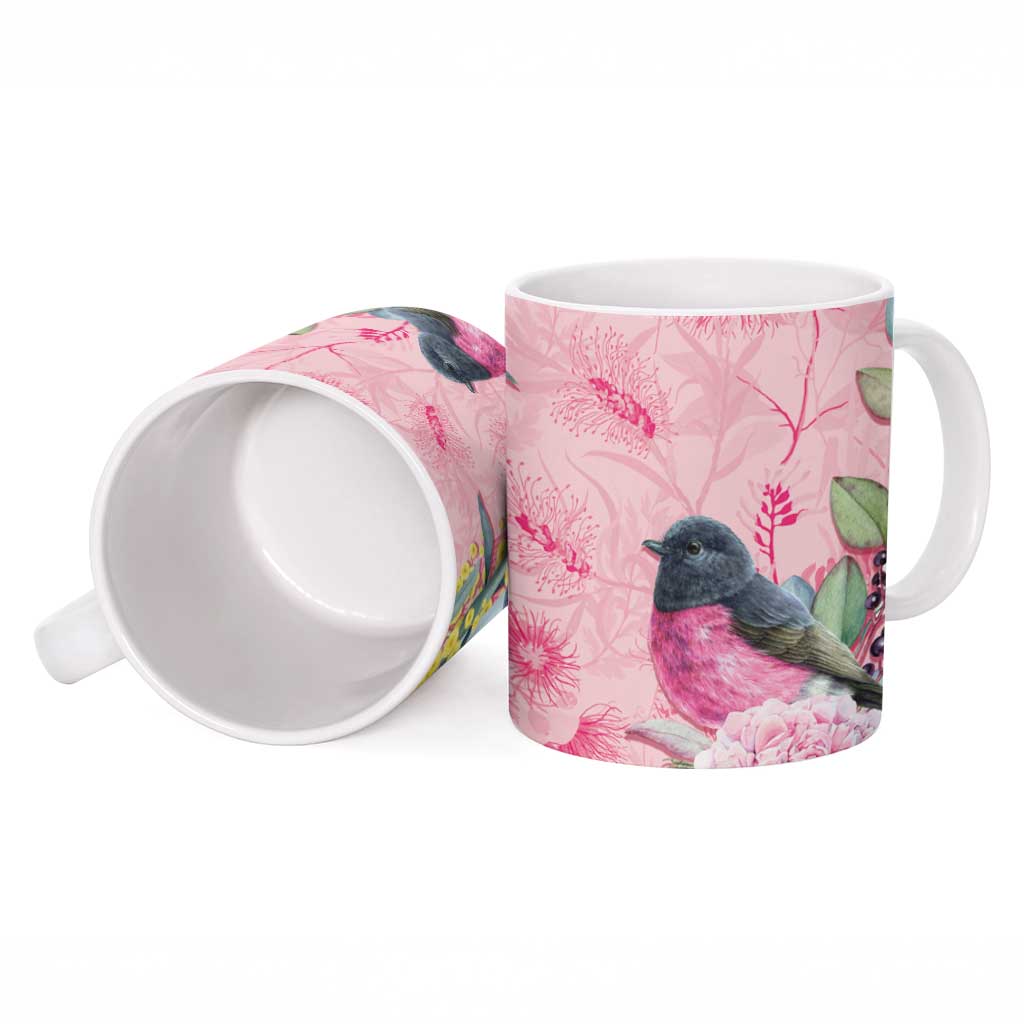 Birds and Floral Aussie Pink Robins Ceramic Mug Rosy Glow - Aussie Hoodie