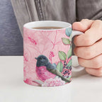 Birds and Floral Aussie Pink Robins Ceramic Mug Rosy Glow - Aussie Hoodie