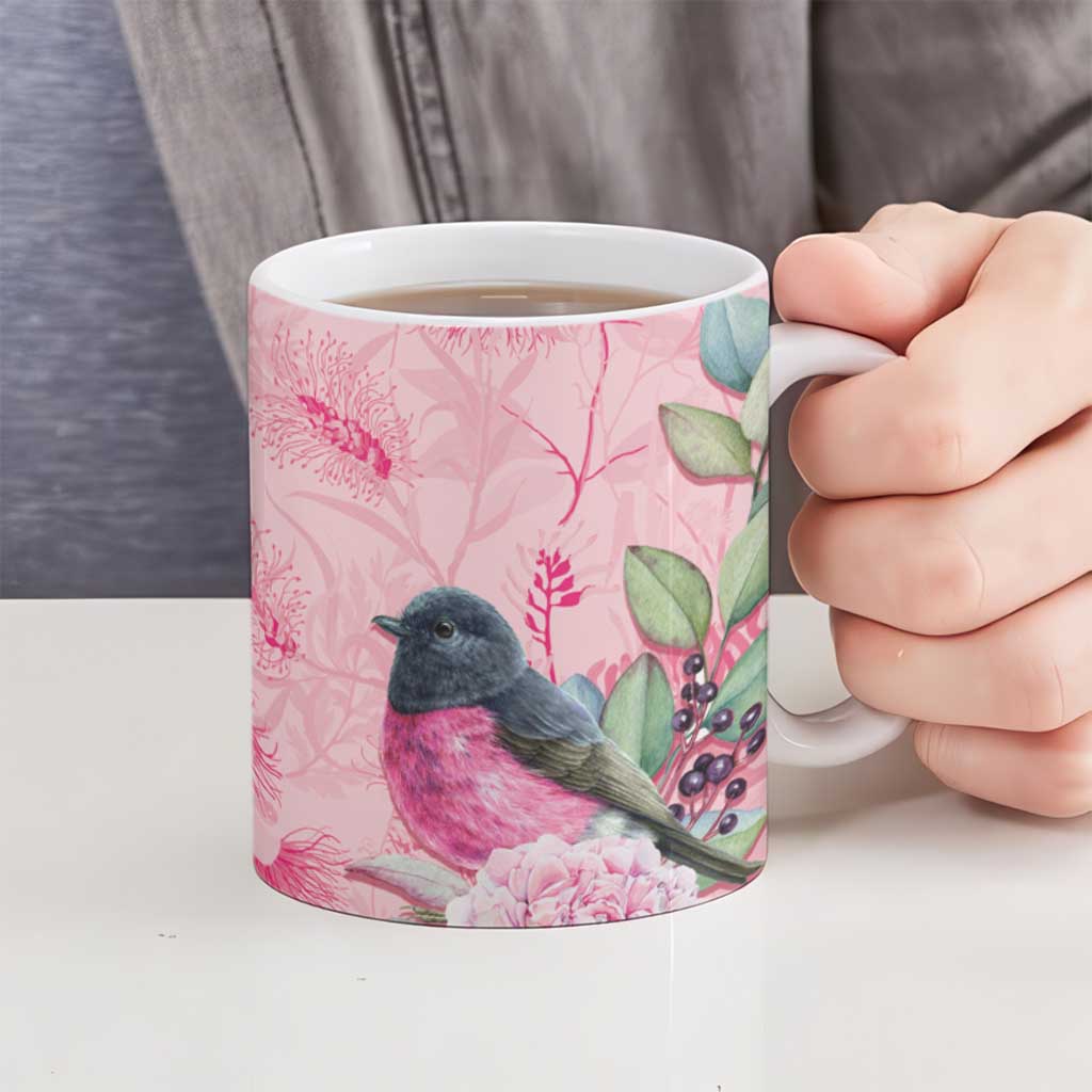 Birds and Floral Aussie Pink Robins Ceramic Mug Rosy Glow - Aussie Hoodie