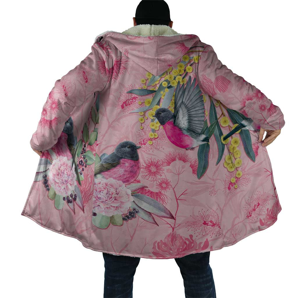 Birds and Floral Aussie Pink Robins Cloak Rosy Glow - Aussie Hoodie