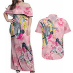 Birds and Floral Aussie Pink Robins Couples Matching Off Shoulder Maxi Dress and Hawaiian Shirt Rosy Glow - Aussie Hoodie