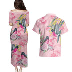 Birds and Floral Aussie Pink Robins Couples Matching Puletasi and Hawaiian Shirt Rosy Glow - Aussie Hoodie