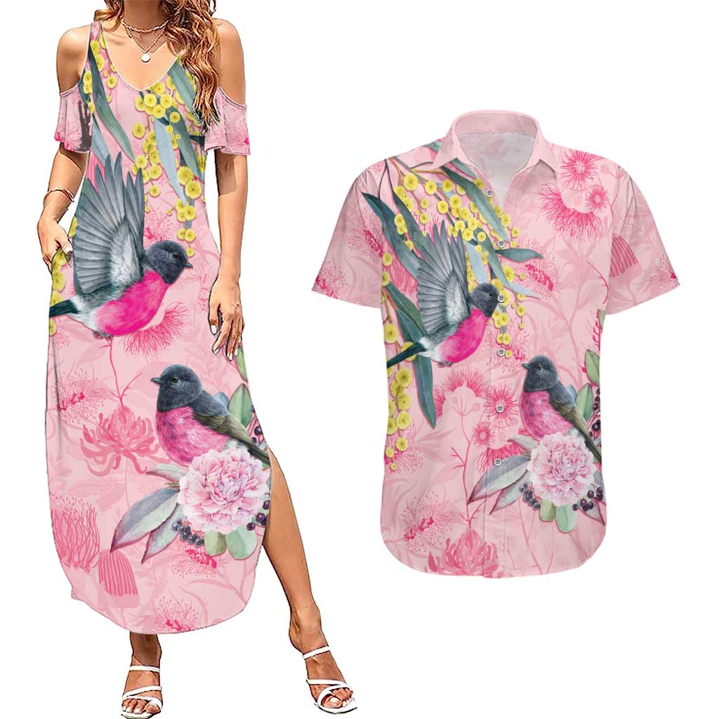 Birds and Floral Aussie Pink Robins Couples Matching Summer Maxi Dress and Hawaiian Shirt Rosy Glow - Aussie Hoodie