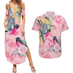 Birds and Floral Aussie Pink Robins Couples Matching Summer Maxi Dress and Hawaiian Shirt Rosy Glow - Aussie Hoodie