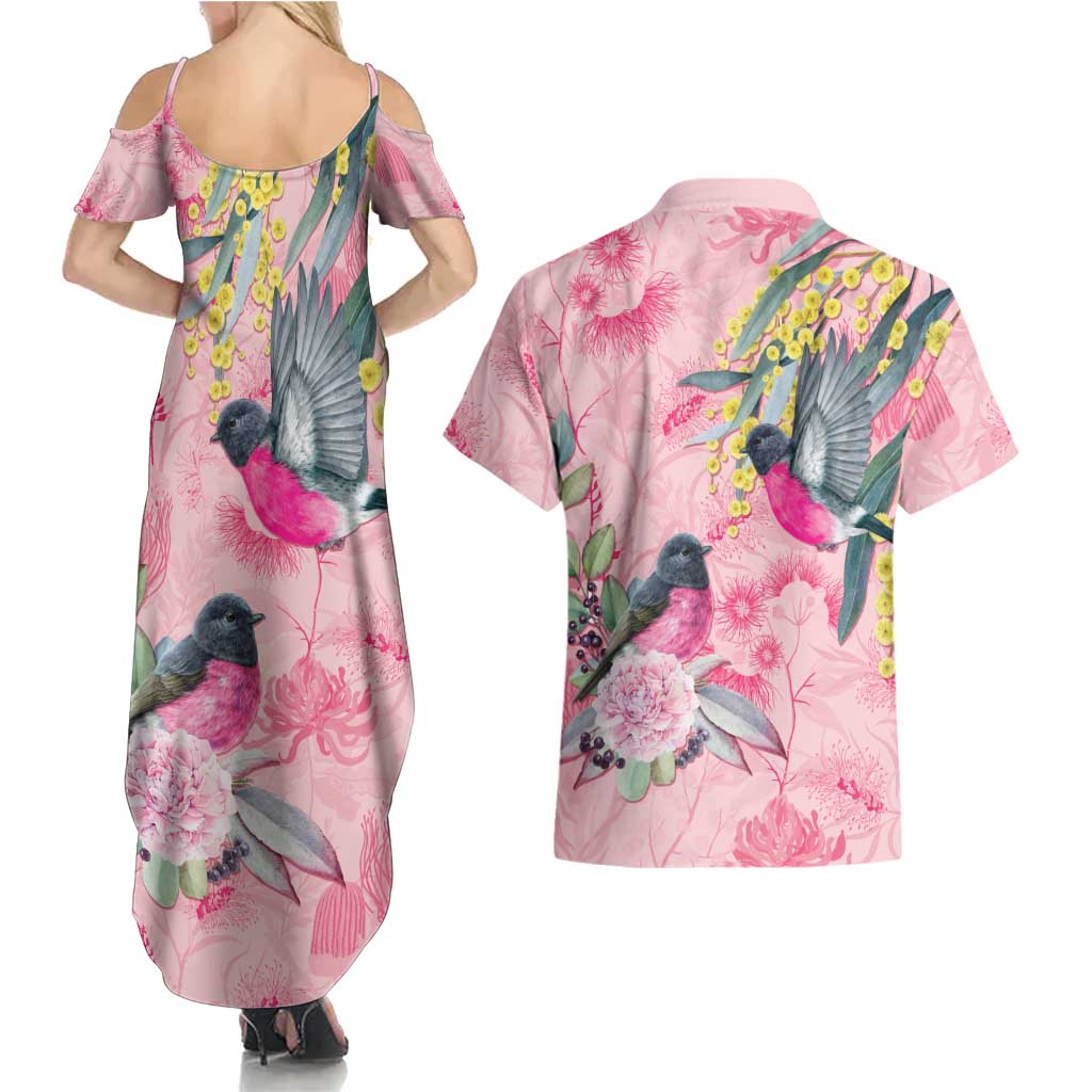 Birds and Floral Aussie Pink Robins Couples Matching Summer Maxi Dress and Hawaiian Shirt Rosy Glow - Aussie Hoodie