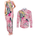 Birds and Floral Aussie Pink Robins Couples Matching Tank Maxi Dress and Long Sleeve Button Shirt Rosy Glow - Aussie Hoodie