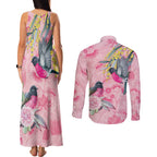 Birds and Floral Aussie Pink Robins Couples Matching Tank Maxi Dress and Long Sleeve Button Shirt Rosy Glow - Aussie Hoodie