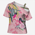 Birds and Floral Aussie Pink Robins Cross Shoulder Shirt Rosy Glow - Aussie Hoodie