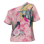 Birds and Floral Aussie Pink Robins Cross Shoulder Shirt Rosy Glow - Aussie Hoodie