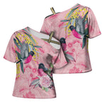 Birds and Floral Aussie Pink Robins Cross Shoulder Shirt Rosy Glow - Aussie Hoodie