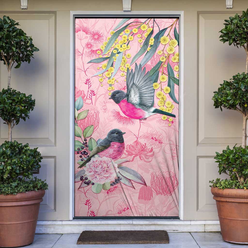 Birds and Floral Aussie Pink Robins Door Cover Rosy Glow - Aussie Hoodie