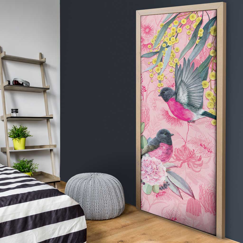 Birds and Floral Aussie Pink Robins Door Cover Rosy Glow - Aussie Hoodie