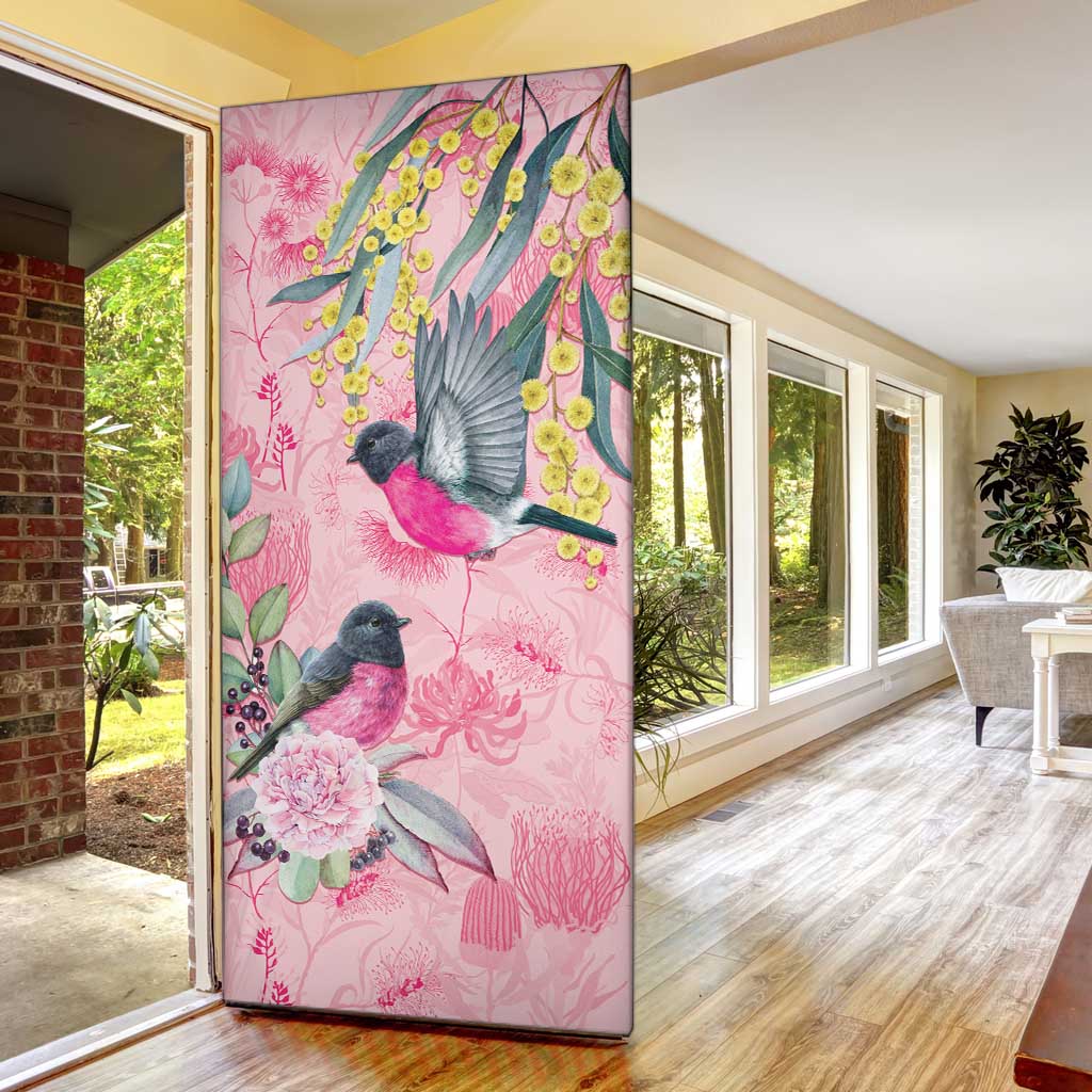 Birds and Floral Aussie Pink Robins Door Cover Rosy Glow - Aussie Hoodie
