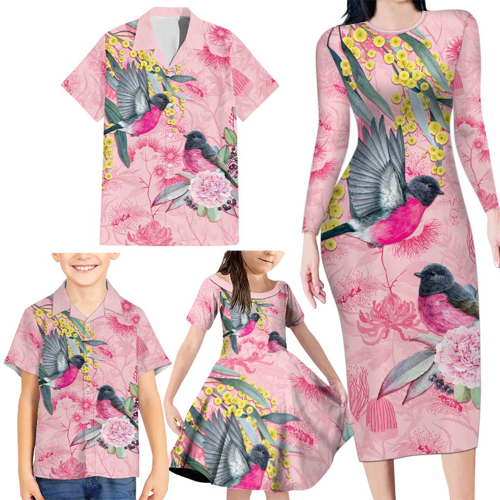 Birds and Floral Aussie Pink Robins Family Matching Long Sleeve Bodycon Dress and Hawaiian Shirt Rosy Glow - Aussie Hoodie