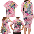 Birds and Floral Aussie Pink Robins Family Matching Long Sleeve Bodycon Dress and Hawaiian Shirt Rosy Glow - Aussie Hoodie