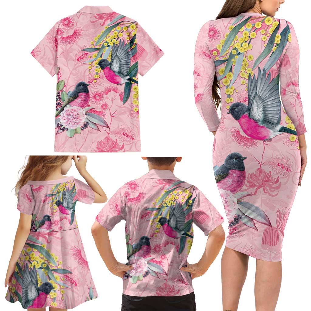 Birds and Floral Aussie Pink Robins Family Matching Long Sleeve Bodycon Dress and Hawaiian Shirt Rosy Glow - Aussie Hoodie