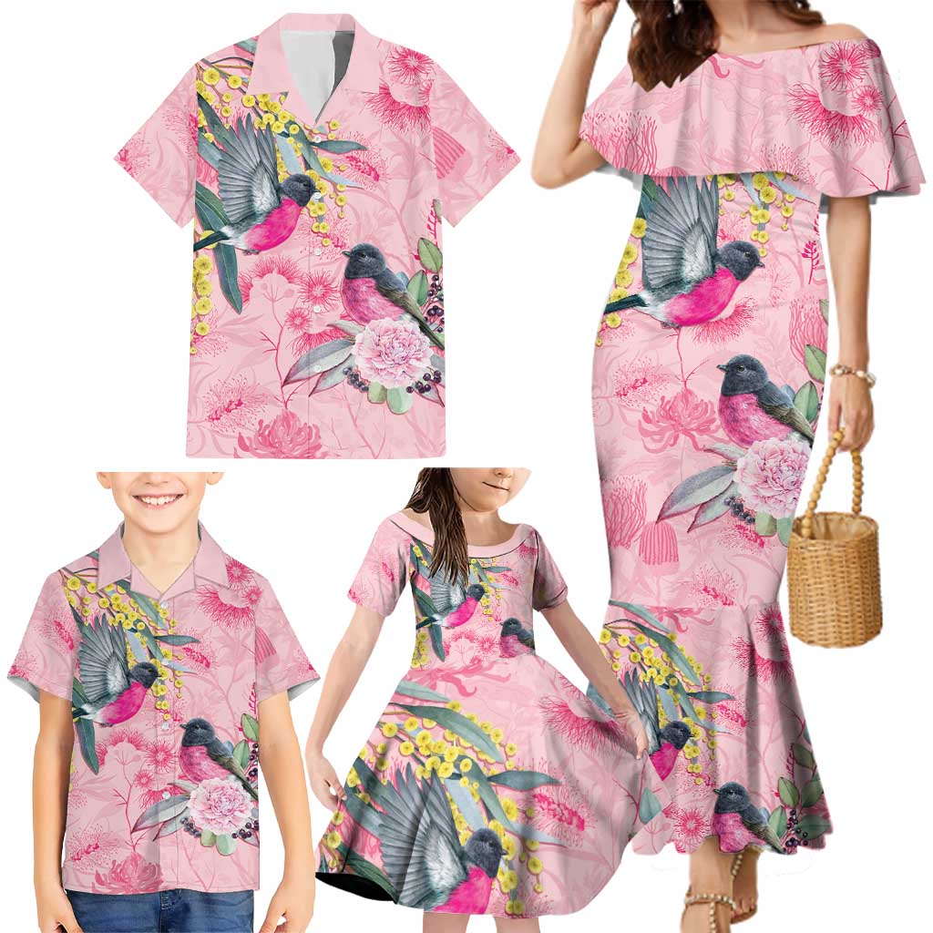 Birds and Floral Aussie Pink Robins Family Matching Mermaid Dress and Hawaiian Shirt Rosy Glow - Aussie Hoodie
