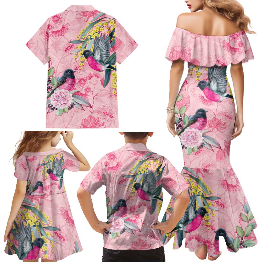 Birds and Floral Aussie Pink Robins Family Matching Mermaid Dress and Hawaiian Shirt Rosy Glow - Aussie Hoodie