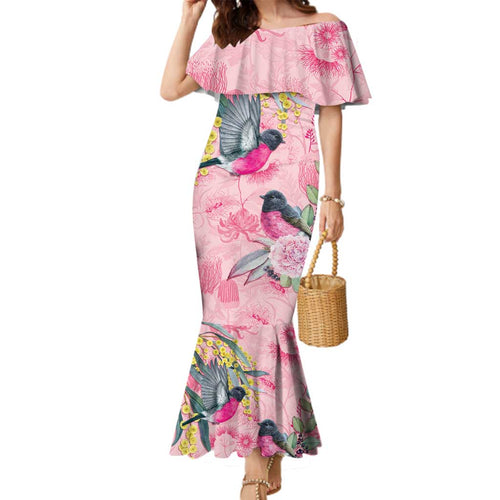 Birds and Floral Aussie Pink Robins Family Matching Mermaid Dress and Hawaiian Shirt Rosy Glow - Aussie Hoodie
