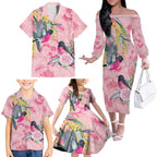 Birds and Floral Aussie Pink Robins Family Matching Off The Shoulder Long Sleeve Dress and Hawaiian Shirt Rosy Glow - Aussie Hoodie