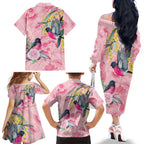 Birds and Floral Aussie Pink Robins Family Matching Off The Shoulder Long Sleeve Dress and Hawaiian Shirt Rosy Glow - Aussie Hoodie