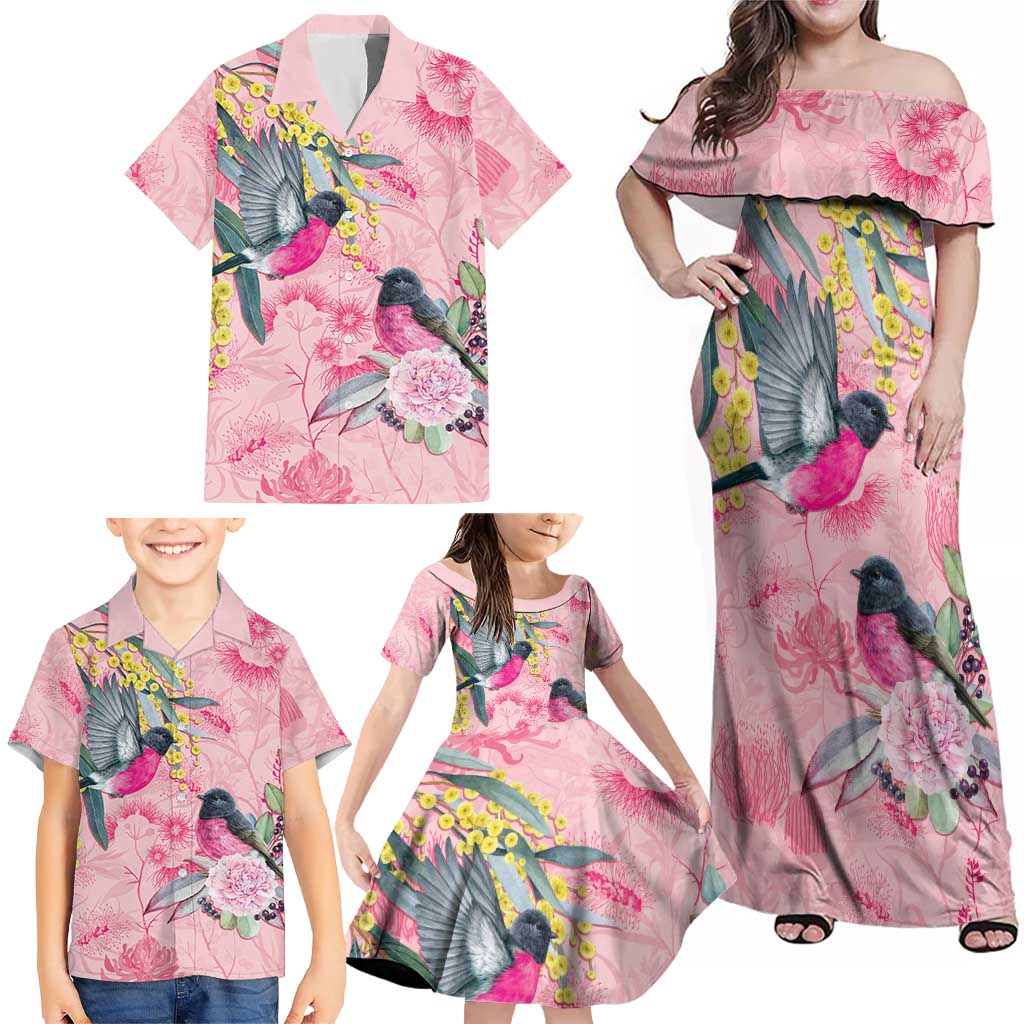 Birds and Floral Aussie Pink Robins Family Matching Off Shoulder Maxi Dress and Hawaiian Shirt Rosy Glow - Aussie Hoodie