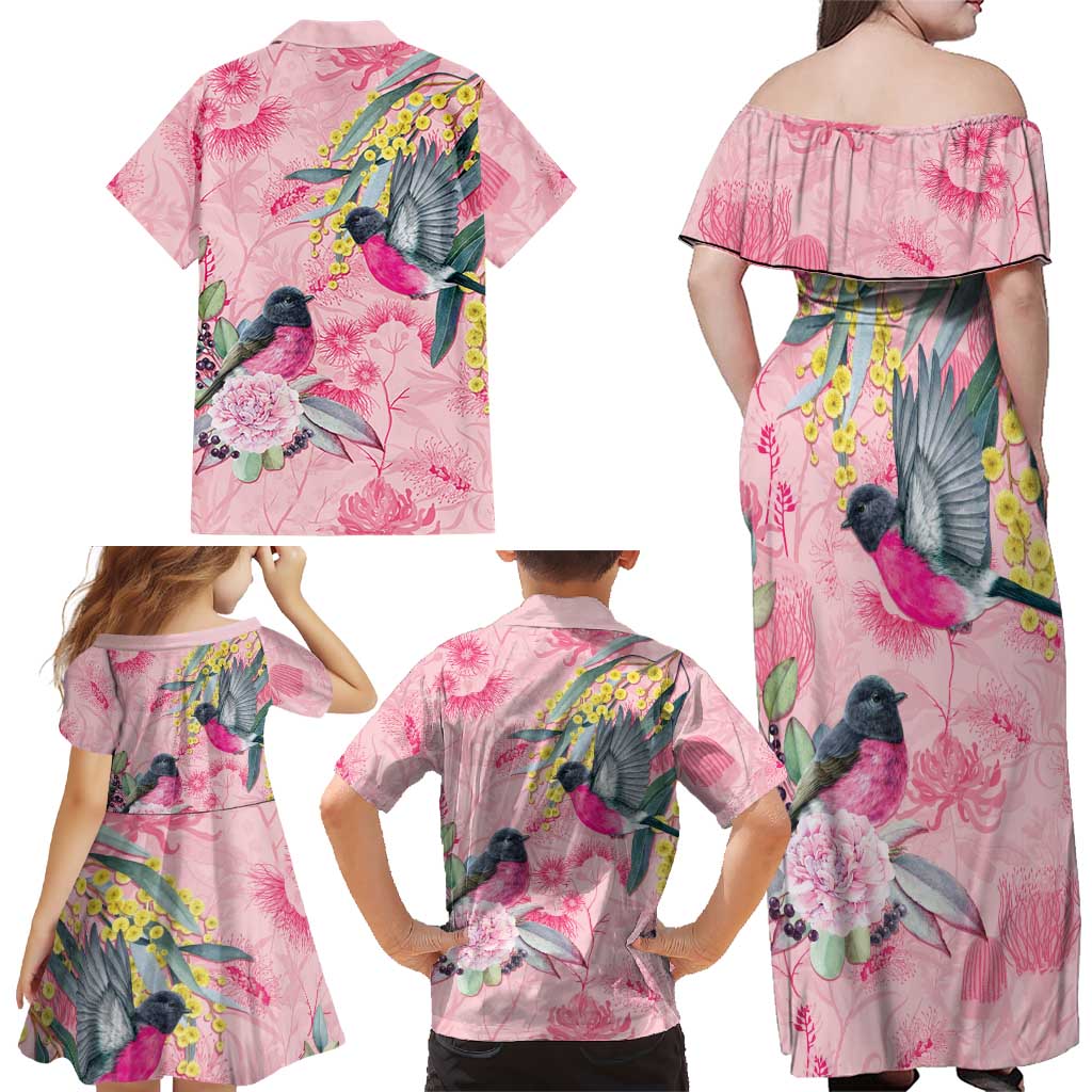 Birds and Floral Aussie Pink Robins Family Matching Off Shoulder Maxi Dress and Hawaiian Shirt Rosy Glow - Aussie Hoodie