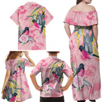 Birds and Floral Aussie Pink Robins Family Matching Off Shoulder Maxi Dress and Hawaiian Shirt Rosy Glow - Aussie Hoodie