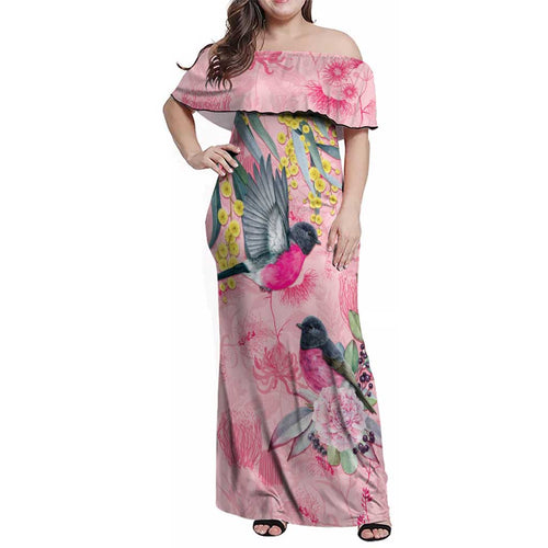 Birds and Floral Aussie Pink Robins Family Matching Off Shoulder Maxi Dress and Hawaiian Shirt Rosy Glow - Aussie Hoodie