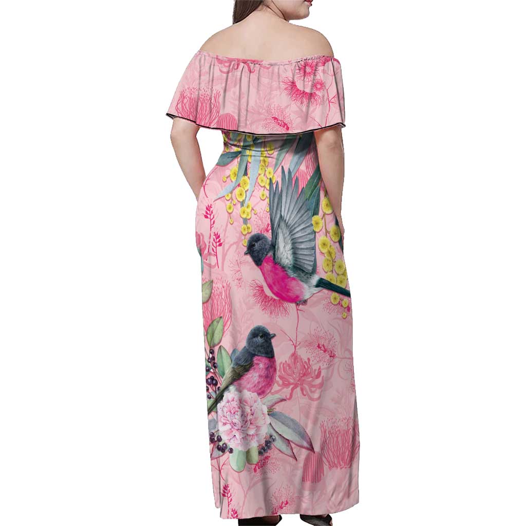 Birds and Floral Aussie Pink Robins Family Matching Off Shoulder Maxi Dress and Hawaiian Shirt Rosy Glow - Aussie Hoodie