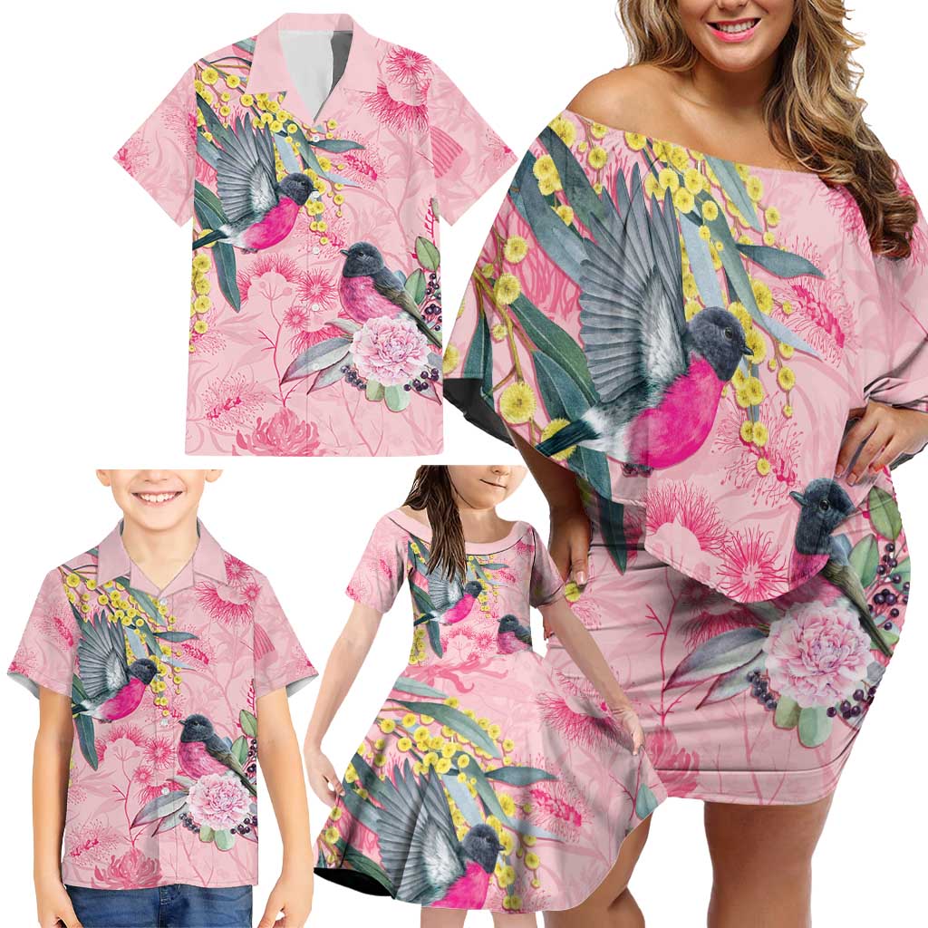 Birds and Floral Aussie Pink Robins Family Matching Off Shoulder Short Dress and Hawaiian Shirt Rosy Glow - Aussie Hoodie