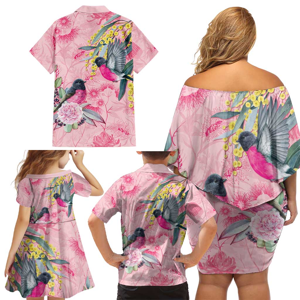 Birds and Floral Aussie Pink Robins Family Matching Off Shoulder Short Dress and Hawaiian Shirt Rosy Glow - Aussie Hoodie