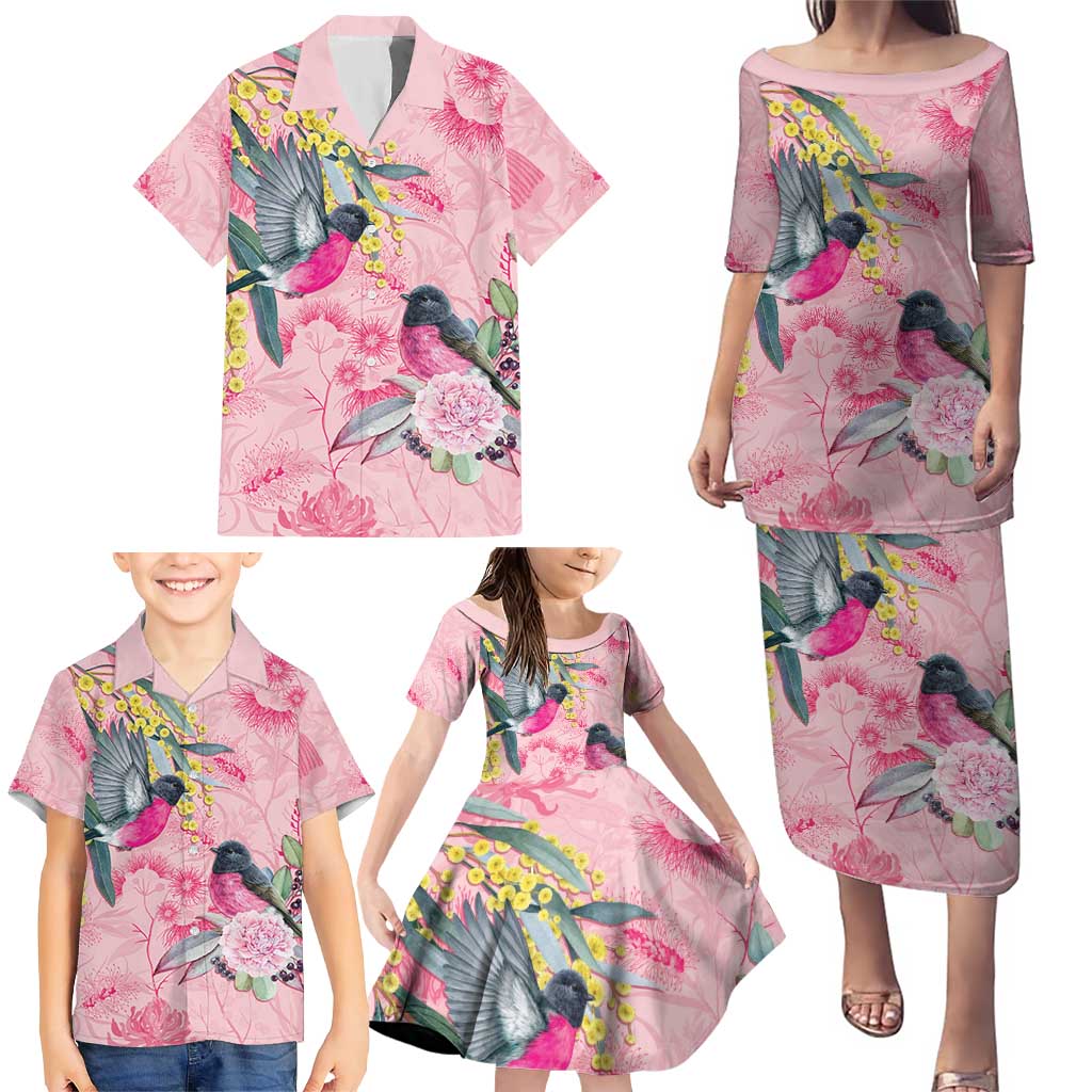 Birds and Floral Aussie Pink Robins Family Matching Puletasi and Hawaiian Shirt Rosy Glow - Aussie Hoodie