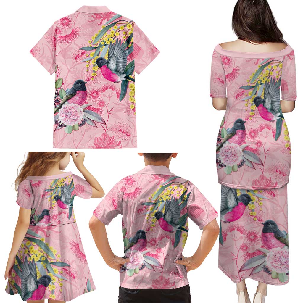 Birds and Floral Aussie Pink Robins Family Matching Puletasi and Hawaiian Shirt Rosy Glow - Aussie Hoodie
