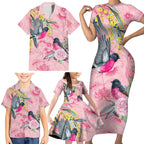 Birds and Floral Aussie Pink Robins Family Matching Short Sleeve Bodycon Dress and Hawaiian Shirt Rosy Glow - Aussie Hoodie
