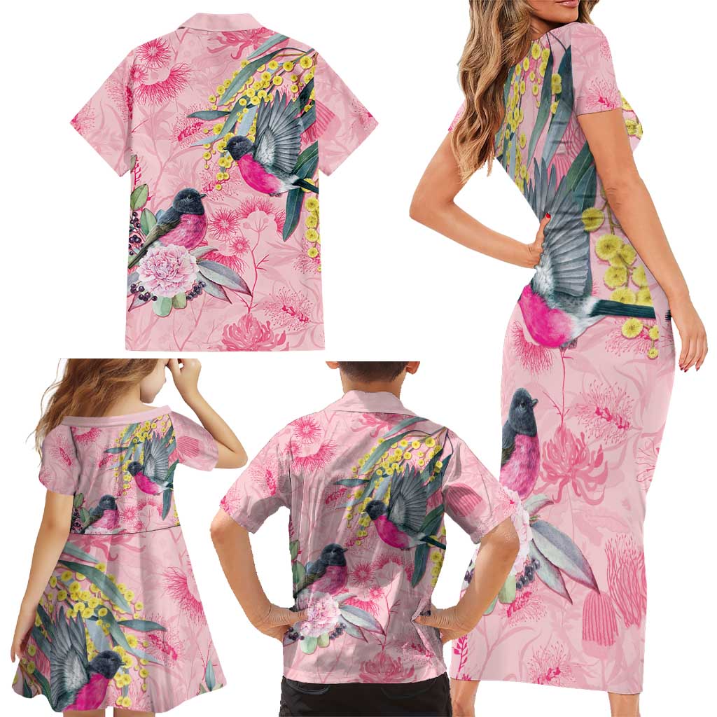 Birds and Floral Aussie Pink Robins Family Matching Short Sleeve Bodycon Dress and Hawaiian Shirt Rosy Glow - Aussie Hoodie